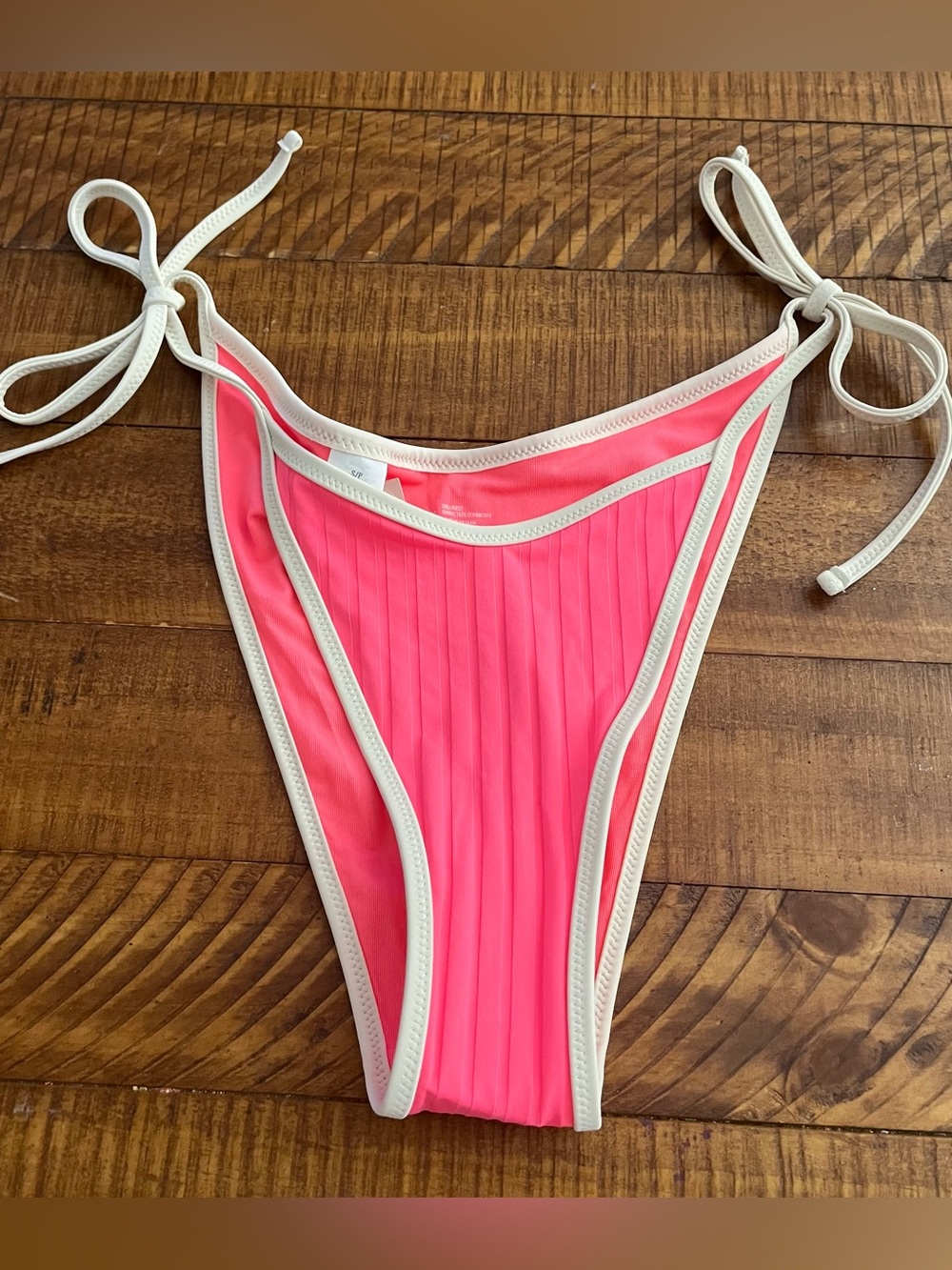 NWT Aerie Wide Rib Low Rise Tie Cheekiest Bikini Bottom in Pink - Sz S